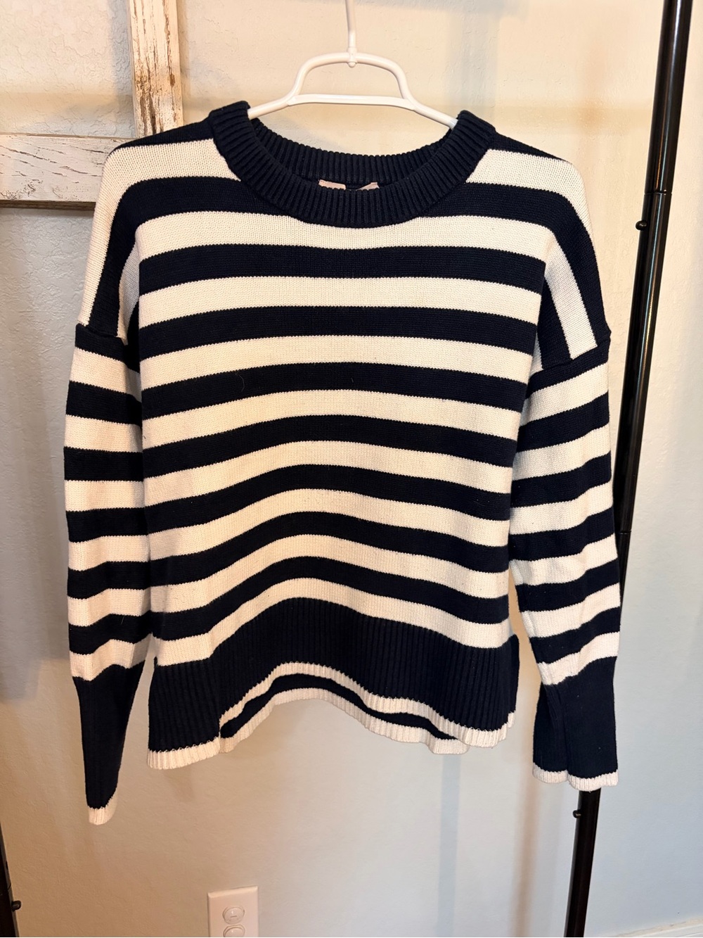 Philosophy Navy and White Striped Crewneck Sweater